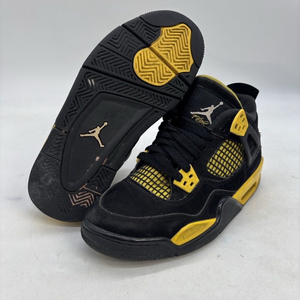 Nike Air Jordan 4 Retro Shoes Kids 4Y Youth GS Thunder Black Yellow 408452-017